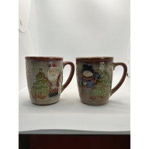 coffee mug santa and snowman set of 2 stoneware